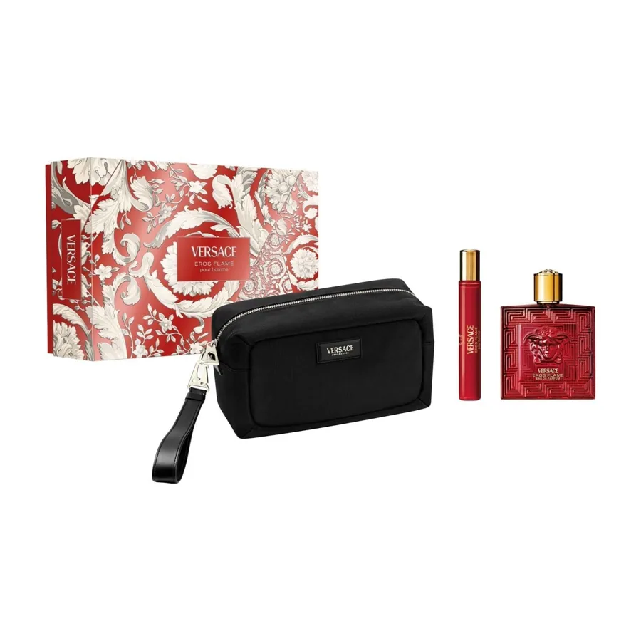 Versace Eros Flame 100ml Eau de Parfum Spray / 10ml Eau de Parfum Spray / Toiletry Bag